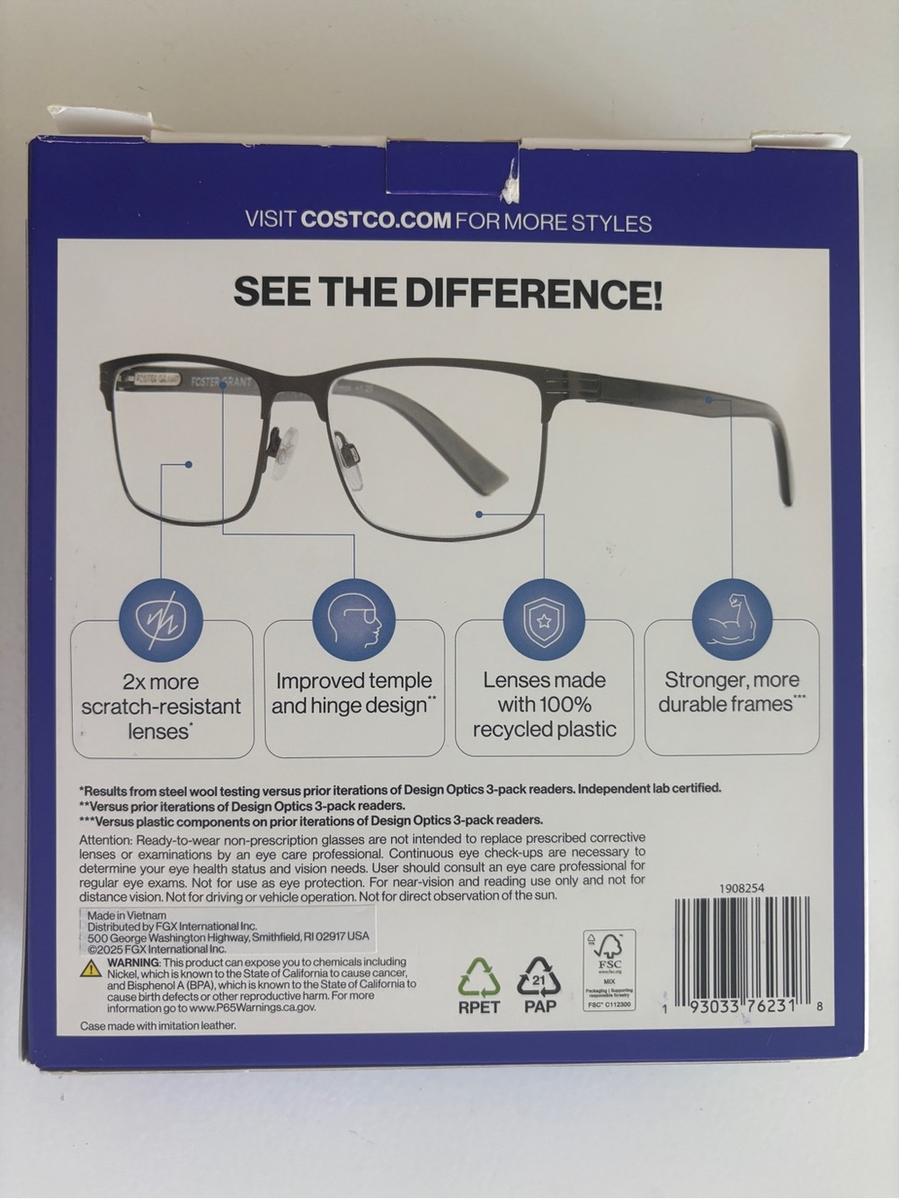 Foster Grant Design Optics #668 Metal Square Reading Glasses, 3pk +2.50 Open Box - Picture 2 of 6